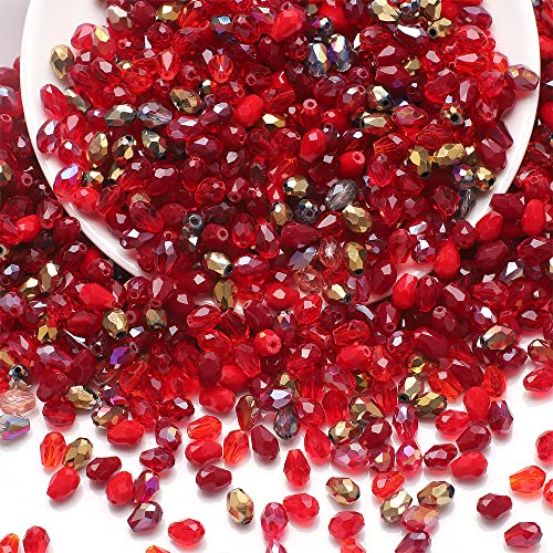 100 Stück 6x8mm Tropfenform Glasperle Simulierter Kristall Perlen Kristall Glas Perlen Bunte Glasperlen für Handwerk Armband Schmuck Ringen Halsketten Geschenk Ohrring-Anhänger,Rot von Wambere
