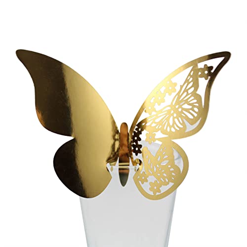 100 Stück Schmetterling Trichterwinde Tischkarten Namenskarten Glasanhänger Wandsticker für Tischdeko Hochzeit Party Haus Deco,Schmetterling Tischkarten Laser Platzkarten Namenskarten,Gold A von Wambere