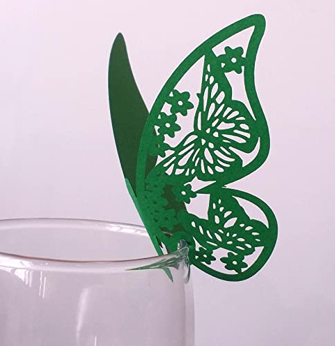 100 Stück Schmetterling Trichterwinde Tischkarten Namenskarten Glasanhänger Wandsticker für Tischdeko Hochzeit Party Haus Deco,Schmetterling Tischkarten Laser Platzkarten Namenskarten,Grün von Wambere