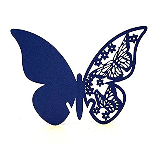 100 Stück Schmetterling Trichterwinde Tischkarten Namenskarten Glasanhänger Wandsticker für Tischdeko Hochzeit Party Haus Deco,Schmetterling Tischkarten Laser Platzkarten Namenskarten,Königsblau von Wambere