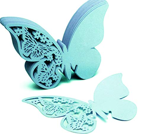 100 Stück Schmetterling Trichterwinde Tischkarten Namenskarten Glasanhänger Wandsticker für Tischdeko Hochzeit Party Haus Deco,Schmetterling Tischkarten Laser Platzkarten Namenskarten,Tiffany-Blau von Wambere