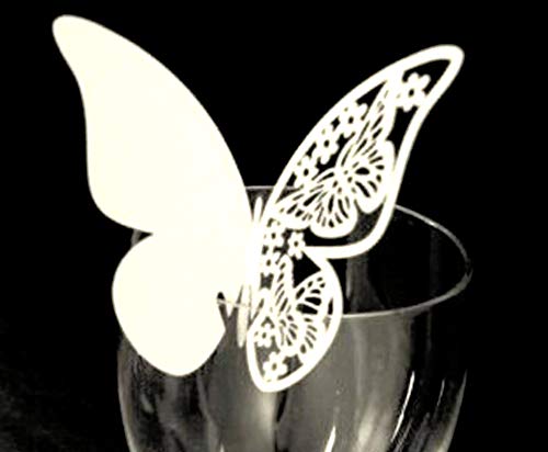 100 Stück Schmetterling Trichterwinde Tischkarten Namenskarten Glasanhänger Wandsticker für Tischdeko Hochzeit Party Haus Deco,Schmetterling Tischkarten Laser Platzkarten Namenskarten,Weiss von Wambere