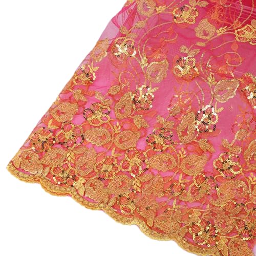100cm x 135cm Tüllstoff mit Kleine Pailletten,Bestickter Spitzenstoff Tüll Dekostoff Meterware Glitzertüll Bekleidungsstoff für DIY Nähen Handwerk Hochzeit Kleidungsdekoration,Rosenrot A von Wambere
