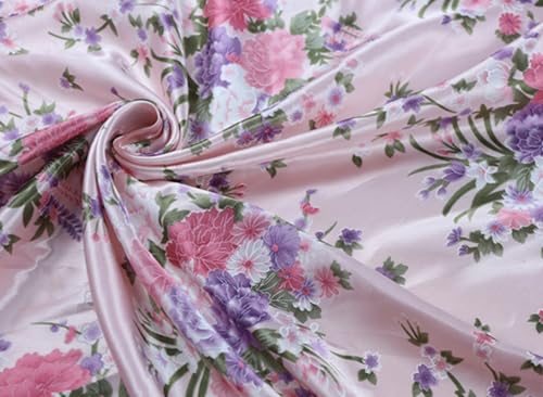 100cm × 150cm Satinstoff Seidenstoff,Stoff mit Floralem Blumenmuster,Stoffe Meterware Dekorative Stoffe Dekostoff für DIY Basteln Nähen Kunsthandwerk Kleidungsdekoration, von Wambere