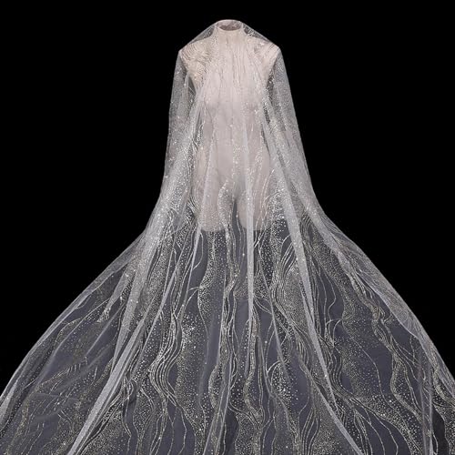 100cm x 160 cm Glitzer Pailletten Tüllstoff,Glitzernder Stoff Tüll Dekostoff Tulle Fabric Glitzertüllstoff für DIY Nähen Basteln Kleidung Geschenkverpackung Hochzeit Party Deko,Weiß A von Wambere