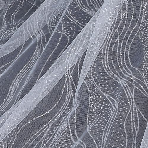 100cm x 160 cm Glitzer Pailletten Tüllstoff,Glitzernder Stoff Tüll Dekostoff Tulle Fabric Glitzertüllstoff für DIY Nähen Basteln Kleidung Geschenkverpackung Hochzeit Party Deko,Weiß B von Wambere