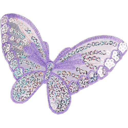 10er Aufnäher Bügelbild Aufbügler Bügeleisen auf Patches Applikation für T-Shirt Jeans Kleidung Taschen,Pailletten Stickerei Schmetterling Applique,Sie Patches Zum Reparieren Und Dekorieren,Lila von Wambere