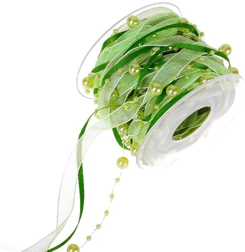 10m Perlengirlande mit Organzaband,künstliches Perlenband Chiffonband und Organza-Spitzenband für Hochzeit, Blume, Weihnachtsbaum, Dekoration, Nähen, Basteln, Verpackung,Grün 10m Perlengirlande mit Organzaband,künstliches Perlenband Chiffonband und Organza-Spitzenband für Hochzeit, Blume, Weihnachtsbaum, Dekoration, Nähen, Basteln, Verpackung,Grün von Wambere
