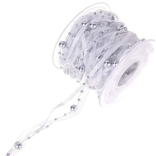 10m Perlengirlande mit Organzaband,künstliches Perlenband Chiffonband und Organza-Spitzenband für Hochzeit, Blume, Weihnachtsbaum, Dekoration, Nähen, Basteln, Verpackung,Silber 10m Perlengirlande mit Organzaband,künstliches Perlenband Chiffonband und Organza-Spitzenband für Hochzeit, Blume, Weihnachtsbaum, Dekoration, Nähen, Basteln, Verpackung,Silber von Wambere