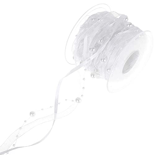 10m Perlengirlande mit Organzaband,künstliches Perlenband Chiffonband und Organza-Spitzenband für Hochzeit, Blume, Weihnachtsbaum, Dekoration, Nähen, Basteln, Verpackung,Weiß 10m Perlengirlande mit Organzaband,künstliches Perlenband Chiffonband und Organza-Spitzenband für Hochzeit, Blume, Weihnachtsbaum, Dekoration, Nähen, Basteln, Verpackung,Weiß von Wambere