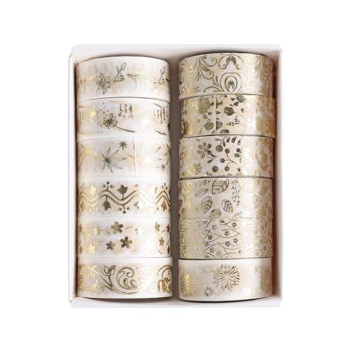 12 Rollen Washi Tape Set 2m x 15mm Glitzernde Washi Tape Selbstklebendes Klebeband Dekoband Klebebänder Bastelband Zierband für DIY Handwerk Notizbuchaufkleber Scrapbooking von Wambere
