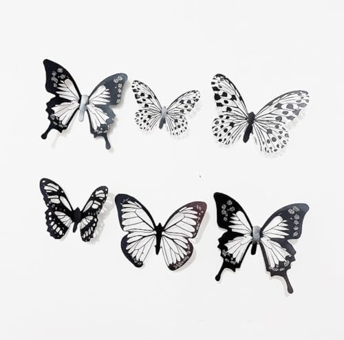 12 Stück Schmetterlinge Tortendeko,3D Schmetterlings Geburtstagskuchendekoration,Butterfly Schmetterlinge Deko Torte Kuchendeko für Hochzeit Party Geburtstag Valentinstag,Schwarz von Wambere