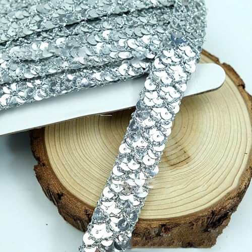 13 m 2cm Breite Paillettenband Nicht Elastische Paillettenspitze Glitzer Zierband Paillettenborte Pailletten Besatz Paillettenbänder für DIY NäHen Handwerk Kleidungsdekoration,Silber von Wambere