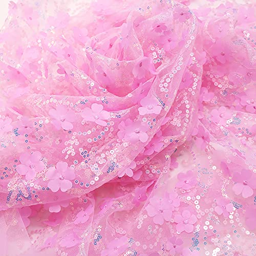 130cmx1 Yard Bestickter 3D-Pailletten-Blumen-Mesh-Stoff, Tüll Stoff Hochzeit Geburtstag Weihnachten Fest Kommunion Party Deko,Nähen von Brautschleiern Hochzeitskleid Tischläufer Tutu Röcken,Dunkelrosa 130cmx1 Yard Bestickter 3D-Pailletten-Blumen-Mesh-Stoff, Tüll Stoff Hochzeit Geburtstag Weihnachten Fest Kommunion Party Deko,Nähen von Brautschleiern Hochzeitskleid Tischläufer Tutu Röcken,Dunkelrosa von Wambere