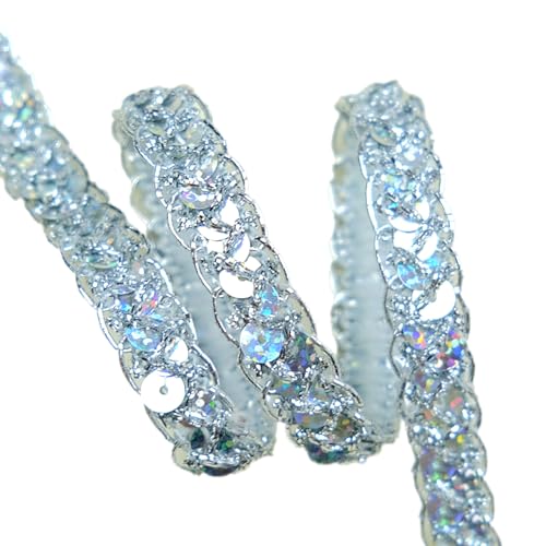 13m x 1.2cm Paillettenband Paillettenbesatz Geschenkband Glänzendes Geflochten Dekoband Zierband Borten Pailletten Bänder Trim Bortenband,für DIY Nähen Handwerk Kleidungsdekoration,Silber von Wambere