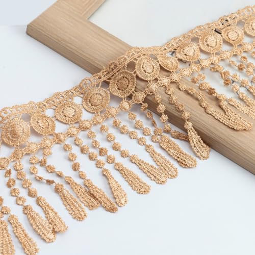 13m x 11cm Fransenband Fransenborte Bestickte Spitzeband Fransen Quasten Trim Spitzenborte Dekoband Zierband für DIY Basteln Hochzeit Nähzubehör Vorhang Bühnen Kleidungsdekoration,Khaki 13m x 11cm Fransenband Fransenborte Bestickte Spitzeband Fransen Quasten Trim Spitzenborte Dekoband Zierband für DIY Basteln Hochzeit Nähzubehör Vorhang Bühnen Kleidungsdekoration,Khaki von Wambere