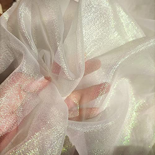 150cmx1m Organza Stoffe,Glanz Satin Modestoff Dekostoff Kostümstoff Stoffe zum Nähen Meterware Dekorieren,Lasertuch,Hauch Zart,Fein,Durchsichtig,zum Dekorieren Basteln,DIY Nähmuster Handwerk,Weiss von Wambere