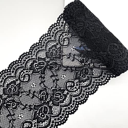 15cmx3m Elastizität Spitzenborte Spitzenband Spitzenbordüre Zierband Spitze Blume Borte für Handwerk Dessous Hochzeitskleid Hochzeit Dekor,DIY Basteln,Tischdeko,Schwarz von Wambere
