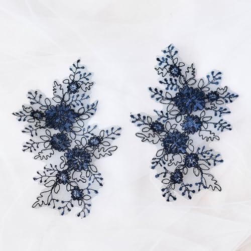2 Stück Stickerei Spitzen Blumen Patches,Annähen Aufnäher Patches Blumenstickerei Spitzenapplikation Nähaufnäher Applikationen für DIY Kunsthandwerk Hochzeitskleid Bekleidungszubehör,Navy blau von Wambere