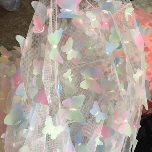 2 Yards x 130cm 3D Dreidimensionaler Schmetterling Bestickte Tüll Spitze Stoff Netzstoff Tüllspitze Tüllstoff DekoStoff für DIY Nähen Basteln Kleidung Hochzeitskleid Heimdekoration,A von Wambere