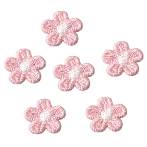 20 Stück 1.5cm Aufnäher Fünfblättriger Blumen Stickerei,Blumen Patches Gestrickte Blümchen Gestickte Applikationen zum Aufnähen für DIY Handwerk Haarschmuck Kleidungsdekoration,Rosa von Wambere