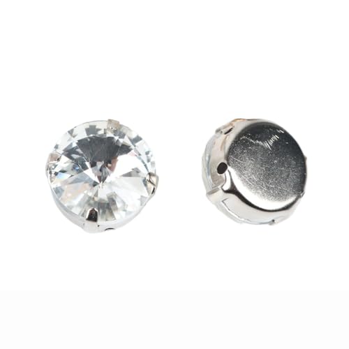 20 Stück 12mm Glitzersteine zum Annähen,Glaskristall Strasssteine ​​zum Handnähen Strasssteine mit Loch Prong Einstellung für DIY Handwerk Basteln Hochzeitsbraut Kleidungsdekoration,Weiß von Wambere