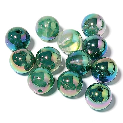 20 Stück 16 mm Acryl Perlen Runde Abstandsperlen Lose Spacer Perlen Edelsteinperlen Basteln Auffädeln Perlen für DIY Schmuckherstellung, Armbänder, Halsketten, Kleidung, Basteln,Dunkelgrün von Wambere