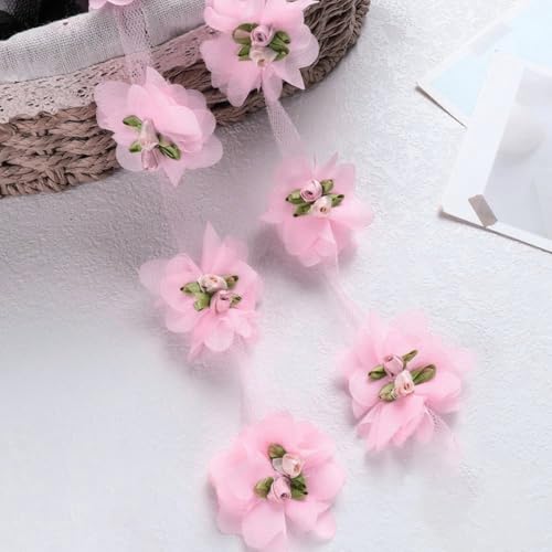 20 Stück 5,5cm Gerüschte Chiffon Blumen 3D Blumenband Spitzenband Stickerei Spitzenborte Zierband Dekoband Borten Bänder Für DIY Nähen Handwerk Haarschmuck Hochzeit Kleidungsdekoration,Rosa von Wambere