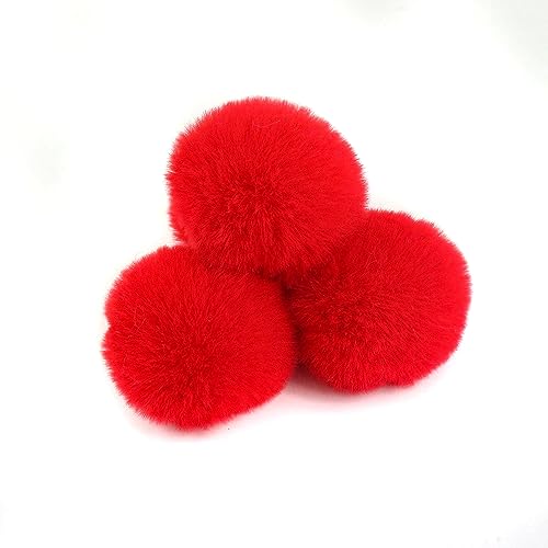 20 Stück 6cm Pompons zum Basteln,Pompon Kunstfell Bommel Plüschbälle mit Elastischer Schlaufe,für DIY Kunsthandwerk Haarschmuck Hochzeiten Geburtstage Weihnachten Dekorationen,Rot von Wambere