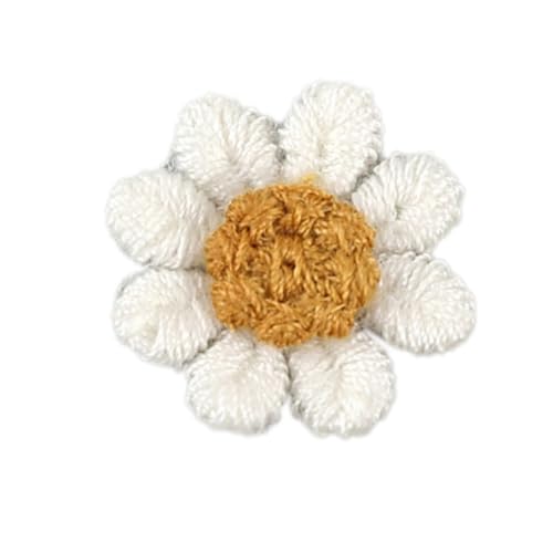 20 Stück Gänseblümchen Bestickter Stoffaufnäher Blumen Patches Gestrickte Blümchen Gestickte Applikationen zum Aufnähen für DIY Kunsthandwerk Basteln Haarschmuck Kleidungsdekoration,Weiß C von Wambere
