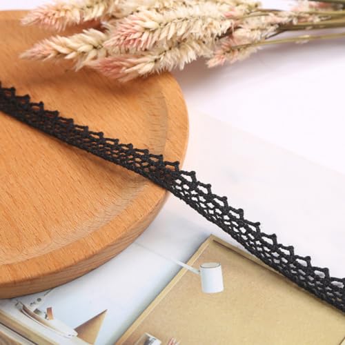 20 Yards 10mm Vintage Baumwollspitze Spitzenband Dekoband Spitze Zierband Spitzenstoff Spitzenborte Geschenkband für Nähen DIY Handwerk Hochzeit Party Deko Scrapbooking Geschenkbox,Schwarz B von Wambere