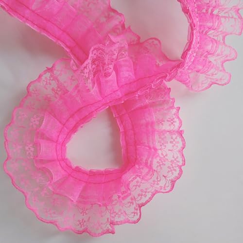 20 Yards 4.5cm Doppellagige Plissierte Spitzenband Spitzenborte Rüschenband Spitzenbesatz Spitzenbordüre Dekoband Zierband für DIY Nähen Handwerk Hochzeit Kleidungsdekoration,Dunkelrosa von Wambere