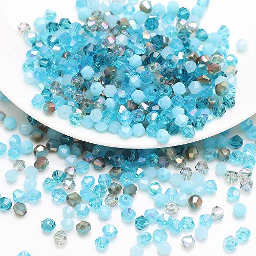 200 Stück 4mm Kristall Glas Perlen Facettierte Glasperle Kügelchen Bunte Glasperlen Kunstperlen Mehrfarbig Sortierte Perlen Gemischt Bastelperlen für Handwerk Armband Halsketten Schmuck,Blau von Wambere