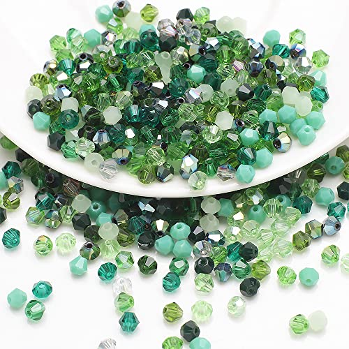 200 Stück 4mm Kristall Glas Perlen Facettierte Glasperle Kügelchen Bunte Glasperlen Kunstperlen Mehrfarbig Sortierte Perlen Gemischt Bastelperlen für Handwerk Armband Halsketten Schmuck,Grün von Wambere