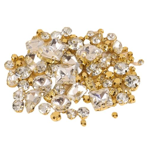 200 Stücke Strasssteine zum Aufnähen,Kristall Nähen Klaue Strass Glas Strass zum Nähen Basteln für Handwerk Schmuck Kleidung Dekorationen Mischgröße,Gold von Wambere