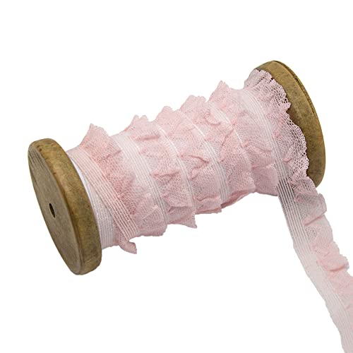 20Yard Vintage Elastizität Spitzenband,Plissierte Spitze,Geraffte Rüschen Chiffonband,Dekoband Zierband Spitzenstoff Spitzenborte für Nähen Handwerk Hochzeit Party Deko 2cm,Rosa von Wambere