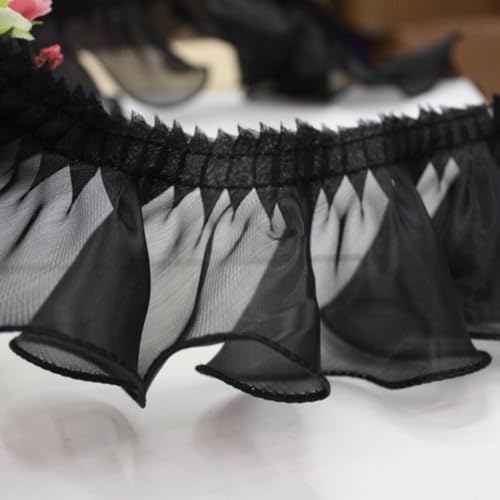 20m x 8cm Spitzenband Rüschenspitzeband Spitzenbordüre Spitzenborte Gekräuseltes Band Spitzenbesatz Zierband Dekoband für DIY Nähen Basteln Haarschmuck Hochzeit Kleidungsdekoration,Schwarz von Wambere