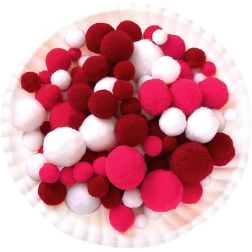 260 Stück Pompons,2cm Mini Pompons zum Basteln,Flauschigen Plüschbälle DIY Pompom Girlande Zubehör für Handwerk Herstellung Schmuck Weihnachten Girlande Kinderzimmer,Rot-Weiss von Wambere