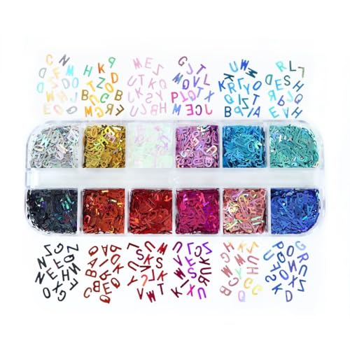3 Boxen 12 Gitter Nail Art Dekoration Nägel Glitzer Flakes Englische Buchstaben Alphabet Pailletten Flocken Nail Sequin Nagelschmuck Zubehör zum Befüllen mit Nailart-Kleber DIY Handwerk, 3 Boxen 12 Gitter Nail Art Dekoration Nägel Glitzer Flakes Englische Buchstaben Alphabet Pailletten Flocken Nail Sequin Nagelschmuck Zubehör zum Befüllen mit Nailart-Kleber DIY Handwerk, von Wambere