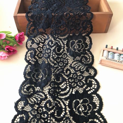 3 Yard 15cm Elastizität Spitzenband, Spitzenbordüre Deko Geschenkband Schleifenband Selbstklebend Dekoband Spitze Band Zierband Spitzenstoff für Nähen DIY Handwerk Hochzeit,Schwarz B von Wambere