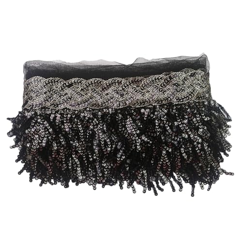 3 Yard Spitzenband Paillette Fransen Trim Dekoration Fransenband Ribbon Blumenband Kleidungsstück Zubehör Paillettenband für Heimwerker Nähen Basteln Heimdekoration Kleidung Hochzeit,Schwarz A von Wambere
