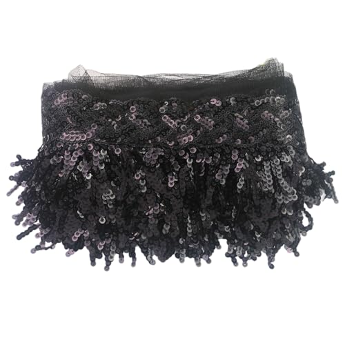 3 Yard Spitzenband Paillette Fransen Trim Dekoration Fransenband Ribbon Blumenband Kleidungsstück Zubehör Paillettenband für Heimwerker Nähen Basteln Heimdekoration Kleidung Hochzeit,Schwarz C von Wambere