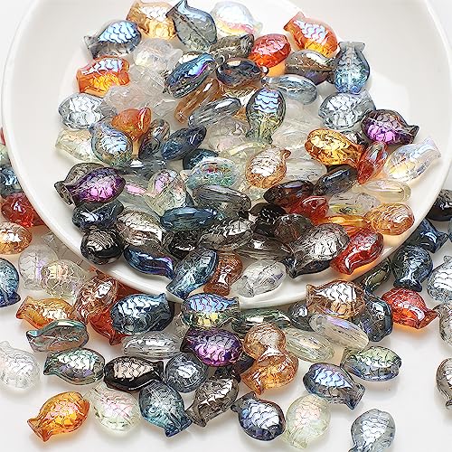 30 Stück Fisch Glasperlen Zum Auffädeln,14mm Glas Perlen Glitzerperlen Glasperlen für Armbänder, Perlen für Armbände Für Die DIY Schmuckherstellung Basteln Schmuckherstellung,Gemischte Farben von Wambere