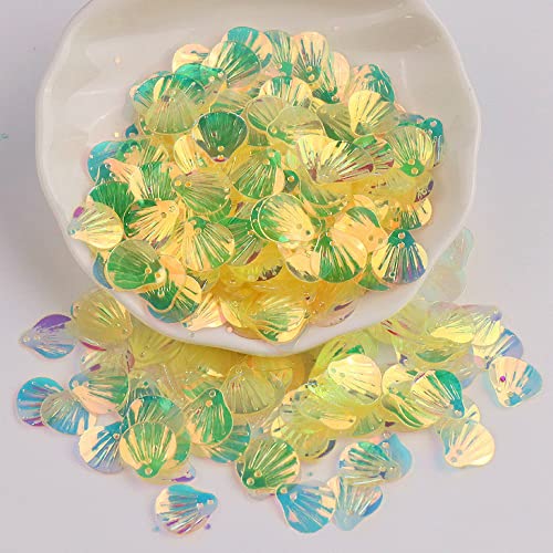 360 Stück Shell Pailletten,Shell Form Pailletten basteln Lose Pailletten Cup Schillernde Spangles Handgemachte DIY Kreative Farbe Perlen Pailletten für Handwerk Hochzeitsdekoration 13mm,Gelbes B von Wambere