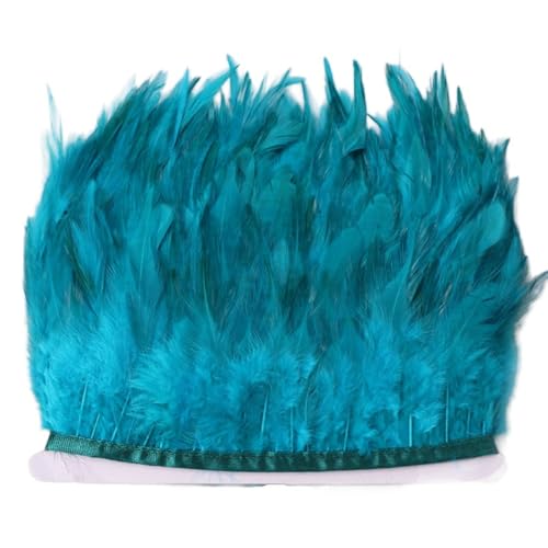 3m Federquasten Spitzenband,10-15cm Hühnerfedern Feder Fransen Band Fransenborte Federquastenband Federband Zierband Dekoband für DIY Handwerk Halloween Karneval Kostüme Deko,Pfauenblau von Wambere