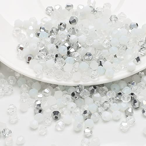 400 Stück 4mm Kristall Glas Perlen Facettierte Glasperle Kügelchen Bunte Glasperlen Kunstperlen Mehrfarbig Sortierte Perlen Gemischt Bastelperlen für Handwerk Armband Halsketten Schmuck,Weiss von Wambere