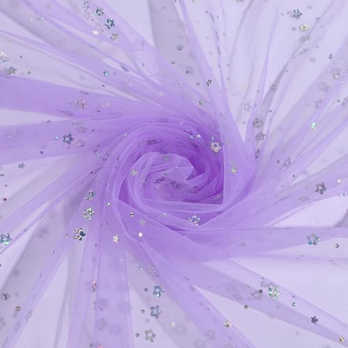 400cm x 150 cm Glitzer Tüllstoff Glitzernder Stoff,Pflaumenblüten-Tüllstoff mit Pailletten,Deko Stoffe Tulle Fabric,für DIY Nähen Handwerk Geschenkverpackung Hochzeit Party Deko,Lila von Wambere