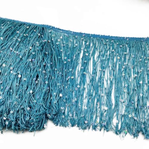 Wambere 5 Meter Länge 20cm Breite Fransenborte,Fransen Geschnitten Fransenband Schnittfranse Dekoband Tanzfransen Nähzubehör für Kleidung DIY Nähen Gardinen Tischläufer Dekoration,Himmelblau von Wambere