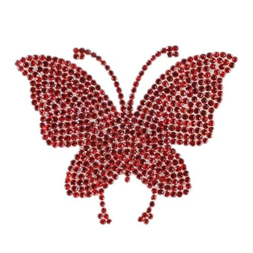5 Stück 65 x 72 cm Strass-Schmetterlingsaufnäher,Selbstklebend Strass-Patch,Schmetterlingsförmiger Aufnäher,Strasssteine Applikation,Flicken selbstklebend,Reparatur Patches für Dekorieren,Rot von Wambere
