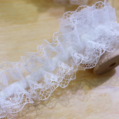 5 Yards 4cm Elastizität Spitzenband Rüschenspitze Plisseespitze Rüschenband Spitzenbordüre Spitzenborte Zierband Dekoband für Nähen DIY Basteln Handwerk Hochzeit Kleidungsdekoration,Weiß von Wambere